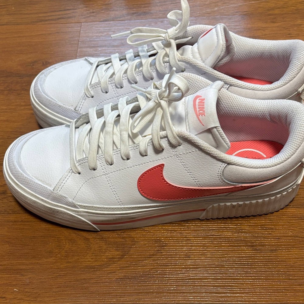 Nike Women's Court Legacy Lift White and Coral Sneakers - Picture 4 of 6